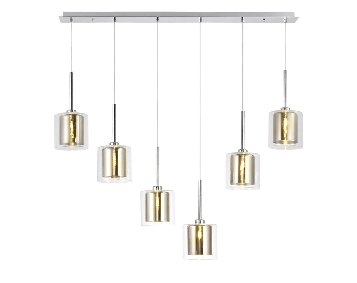 Lathen Linear Pendant 2m, 6 x G9, Polished Chrome/Gold/Clear Type H Shade
