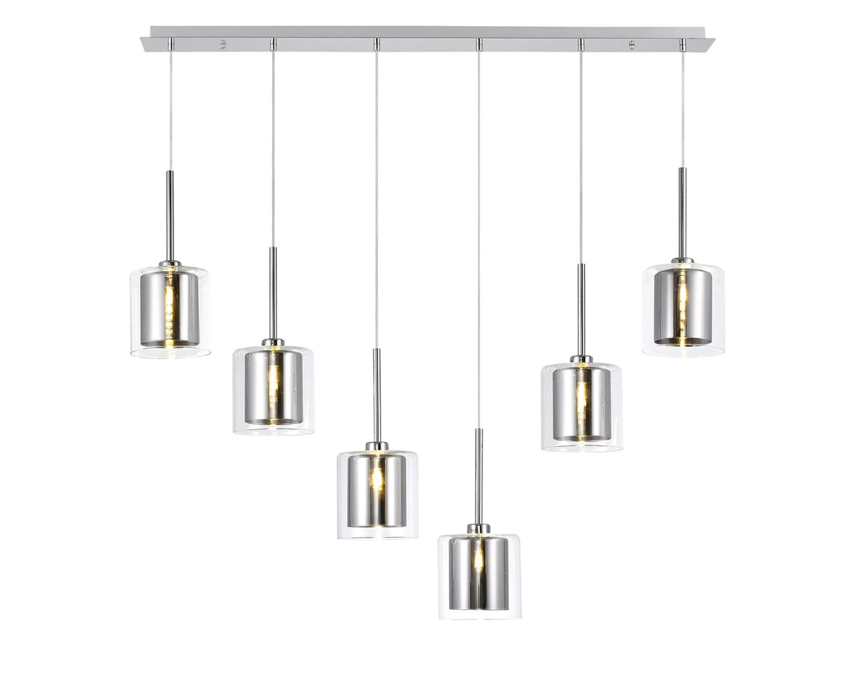 Lathen Linear Pendant 2m, 6 x G9, Polished Chrome/Chrome/Clear Type H Shade