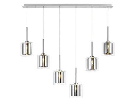 Lathen Linear Pendant 2m, 6 x G9, Polished Chrome/Chrome/Clear Type H Shade