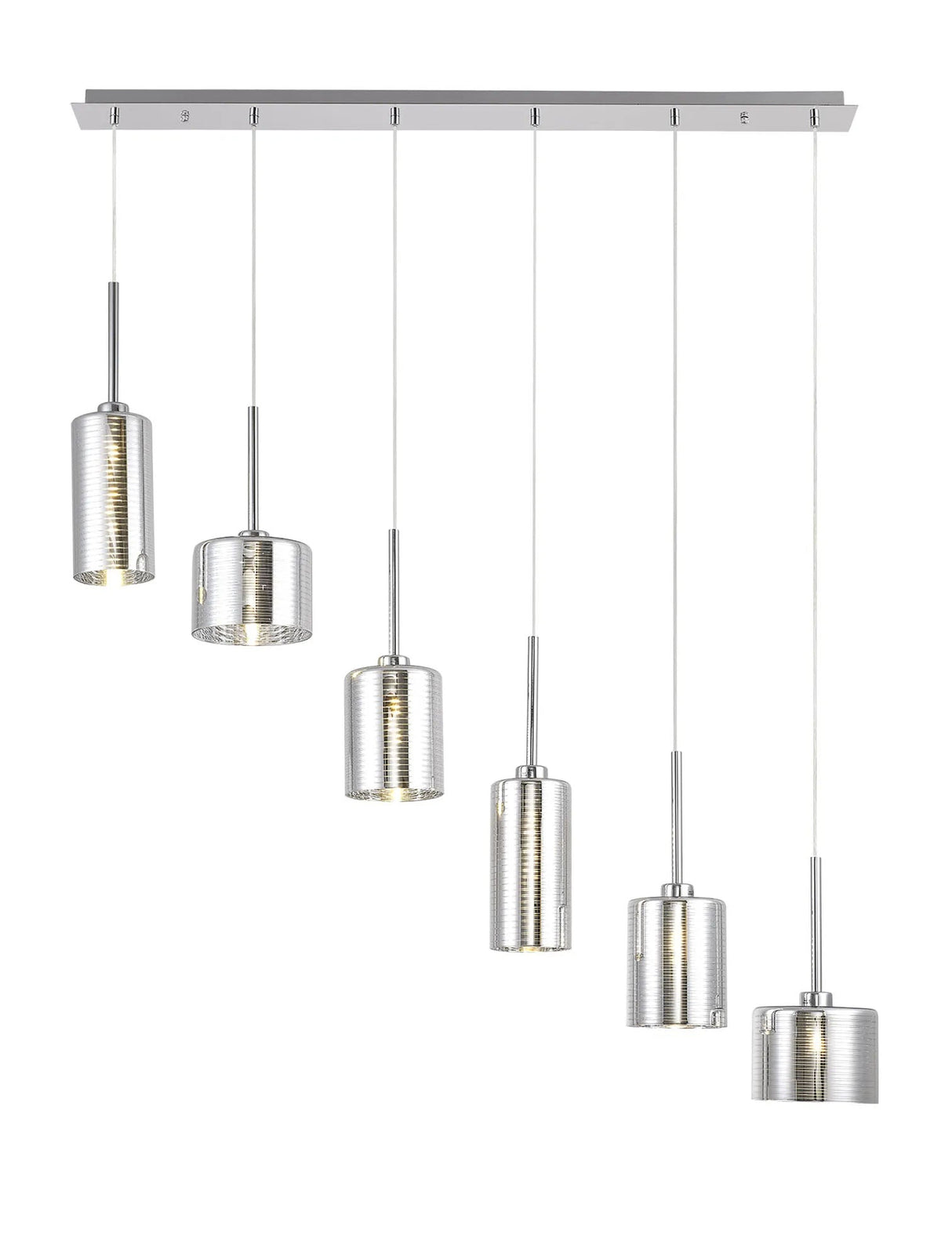 Lathen Linear Pendant 2m, 6 x G9, Polished Chrome/Chrome Lined Type A,B,C Shade