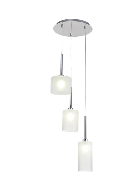 Lathen Round Pendant 2m, 3 x G9, Polished Chrome/Frosted Type A,B,C Shade