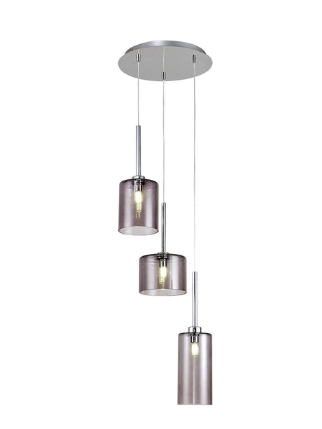 Lathen Round Pendant 2m, 3 x G9, Polished Chrome/Smoked Type A,B,C Shade