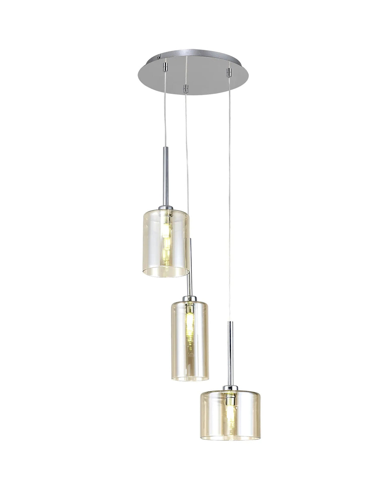 Lathen Round Pendant 2m, 3 x G9, Polished Chrome/Cognac Type A,B,C Shade