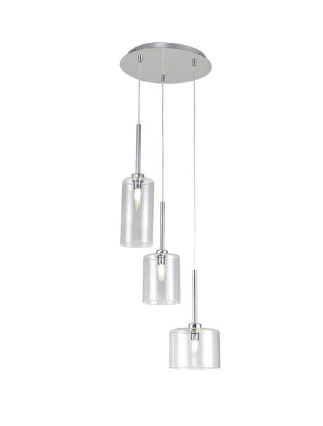Lathen Round Pendant 2m, 3 x G9, Polished Chrome/Clear Type A,B,C Shade
