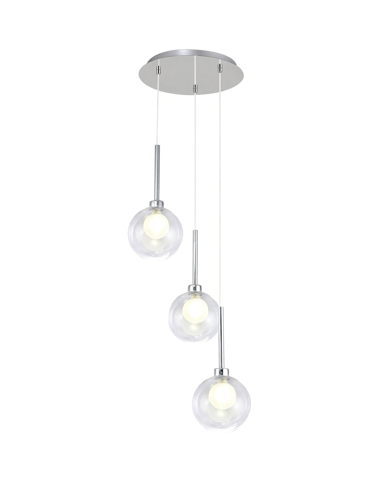 Lathen Round Pendant 2m, 3 x G9, Polished Chrome/Clear/Frosted Type G Shade