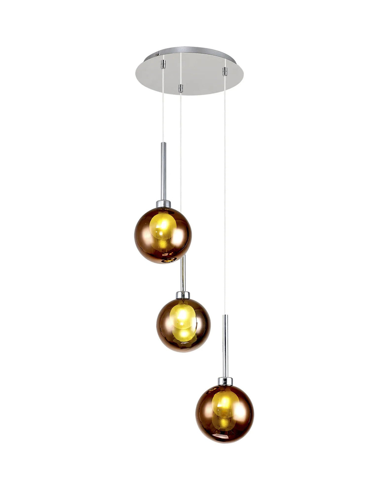 Lathen Round Pendant 2m, 3 x G9, Polished Chrome/Copper/Frosted Type G Shade