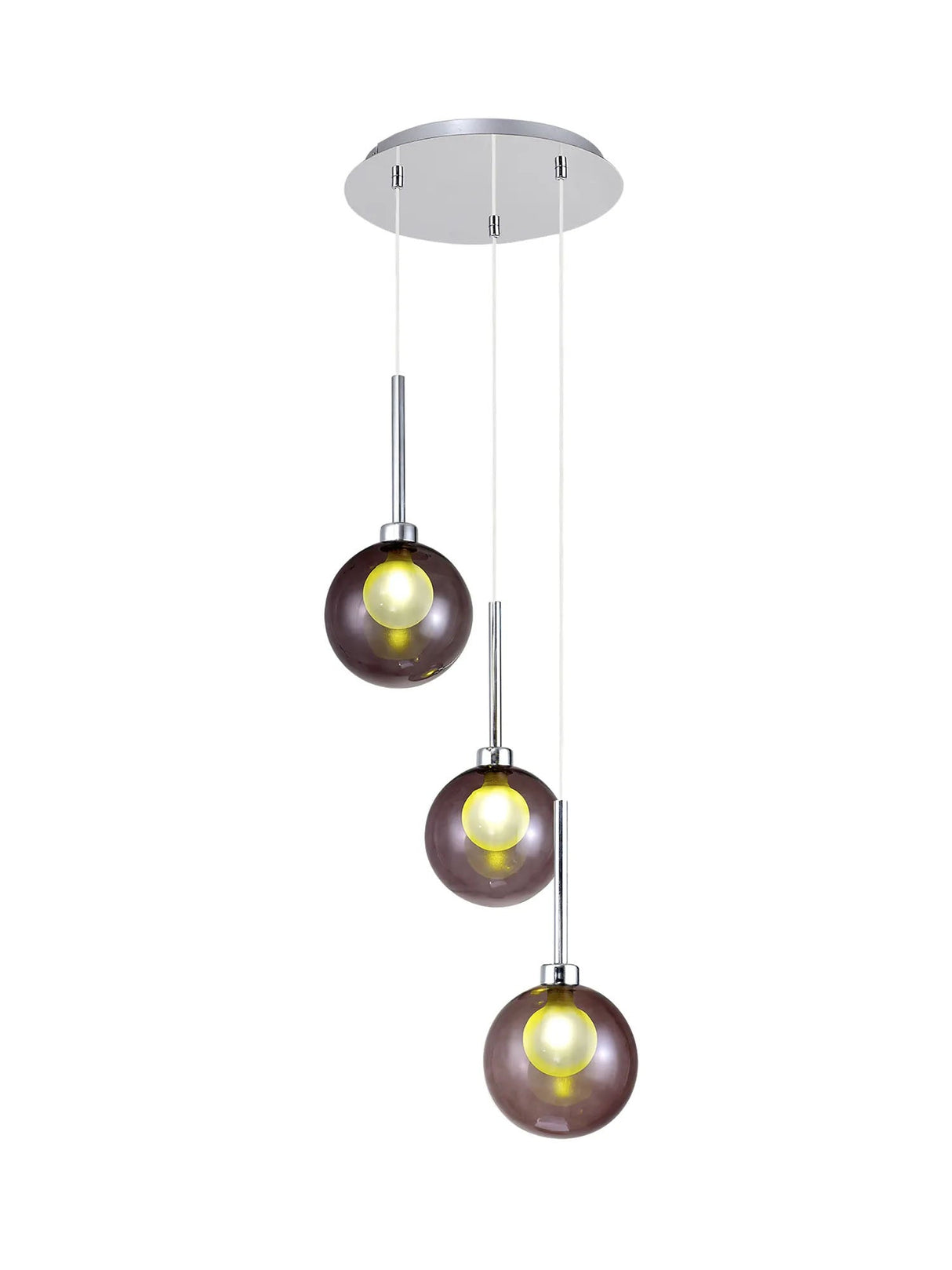 Lathen Round Pendant 2m, 3 x G9, Polished Chrome/Smoked/Frosted Type G Shade