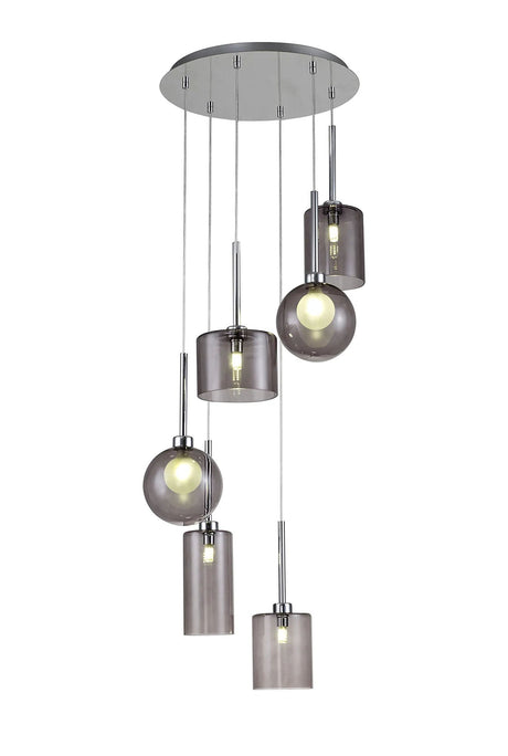 Lathen Round Pendant 2.5m, 6 x G9, Polished Chrome/Smoked/Frosted Type A,B,C,G Shade