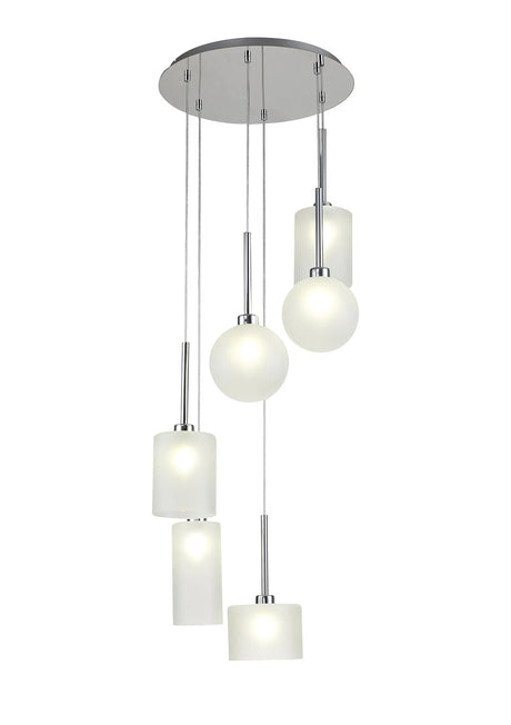 Lathen Round Pendant 2.5m, 6 x G9, Polished Chrome/Frosted Type A,B,C,G Shade
