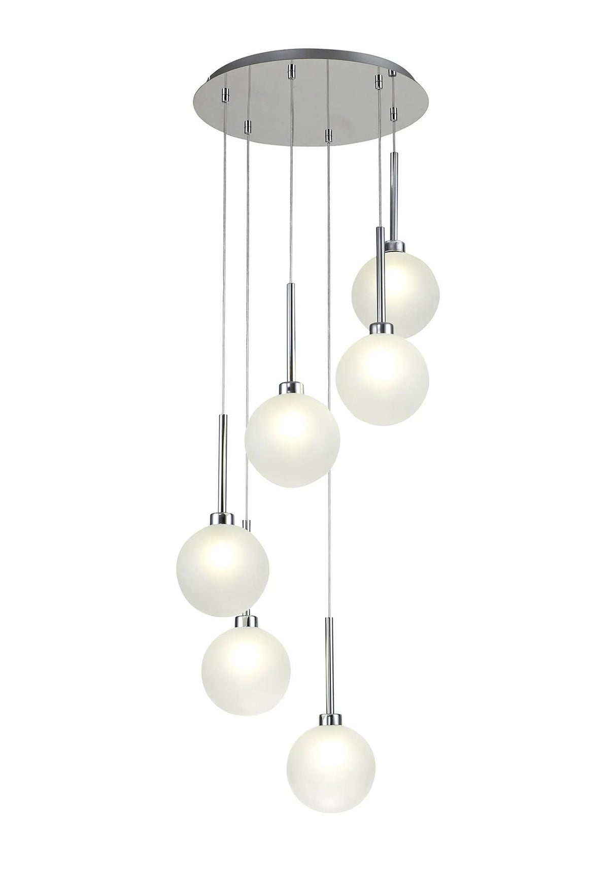 Lathen Round Pendant 2.5m, 6 x G9, Polished Chrome/Frosted Type G Shade