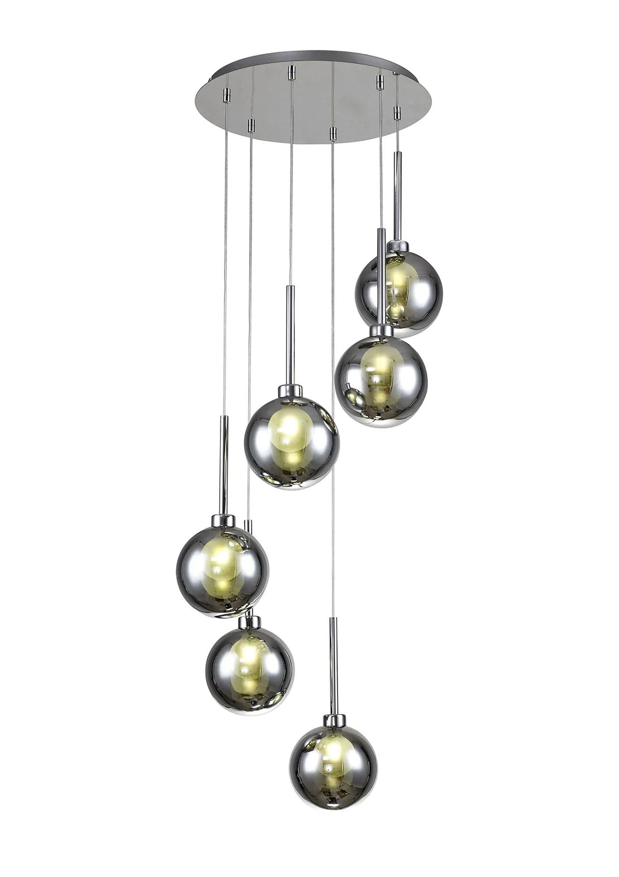Lathen Round Pendant 2.5m, 6 x G9, Polished Chrome/Chrome/Frosted Type G Shade