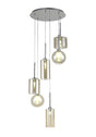 Lathen Round Pendant 2.5m, 6 x G9, Polished Chrome/Cognac/Frosted Type A,B,C,G Shade