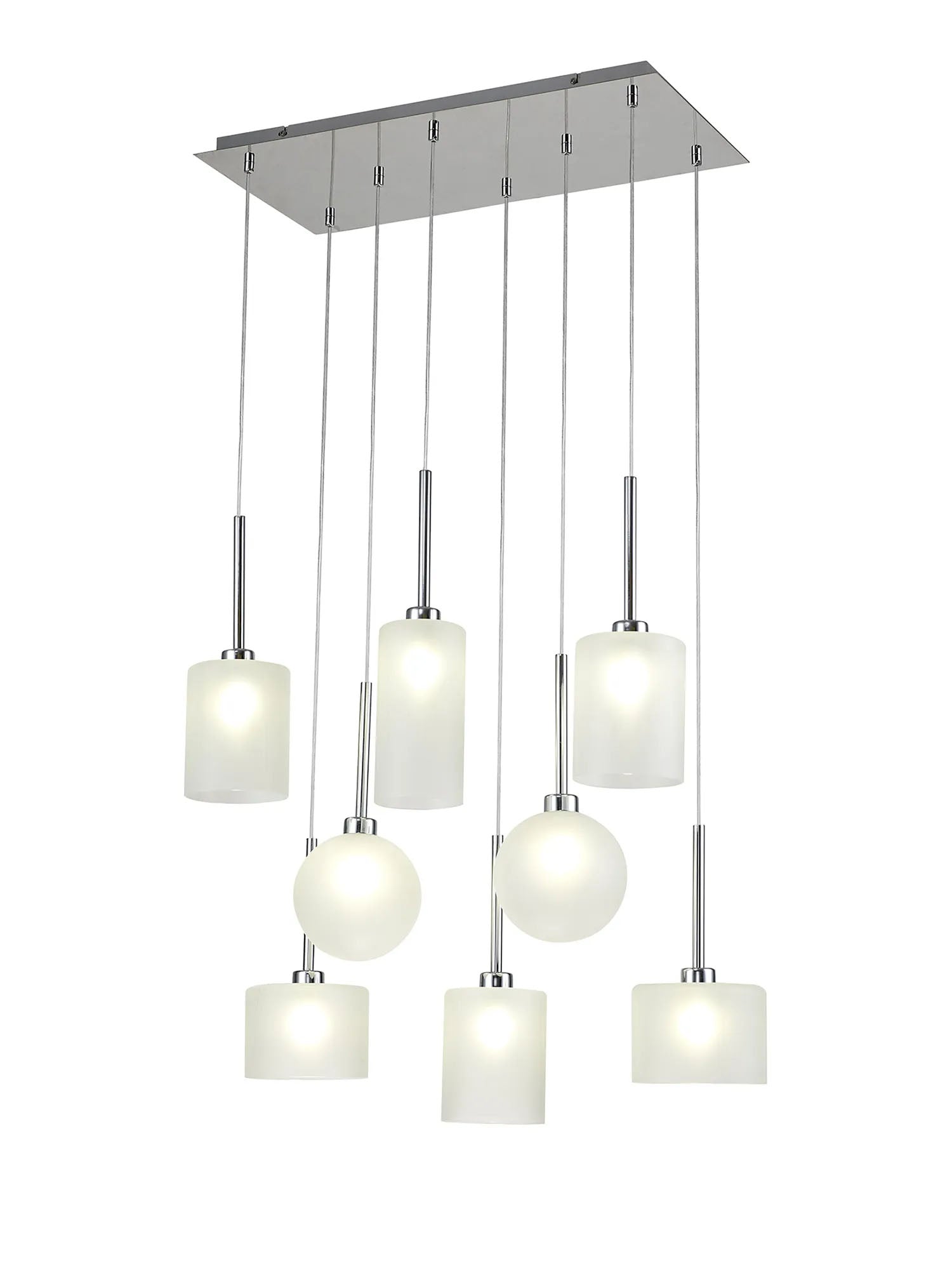 Lathen Rectangle Multiple Pendant 2m, 8 x G9, Polished Chrome/Frosted Type A,B,C,G Shade