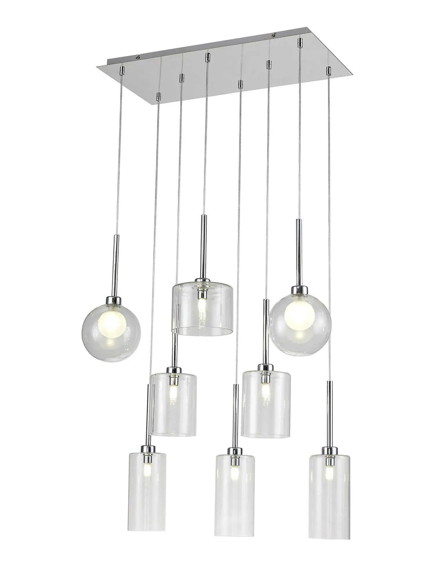 Lathen Rectangle Multiple Pendant 2m, 8 x G9, Polished Chrome/Clear/Frosted Type A,B,C,G Shade