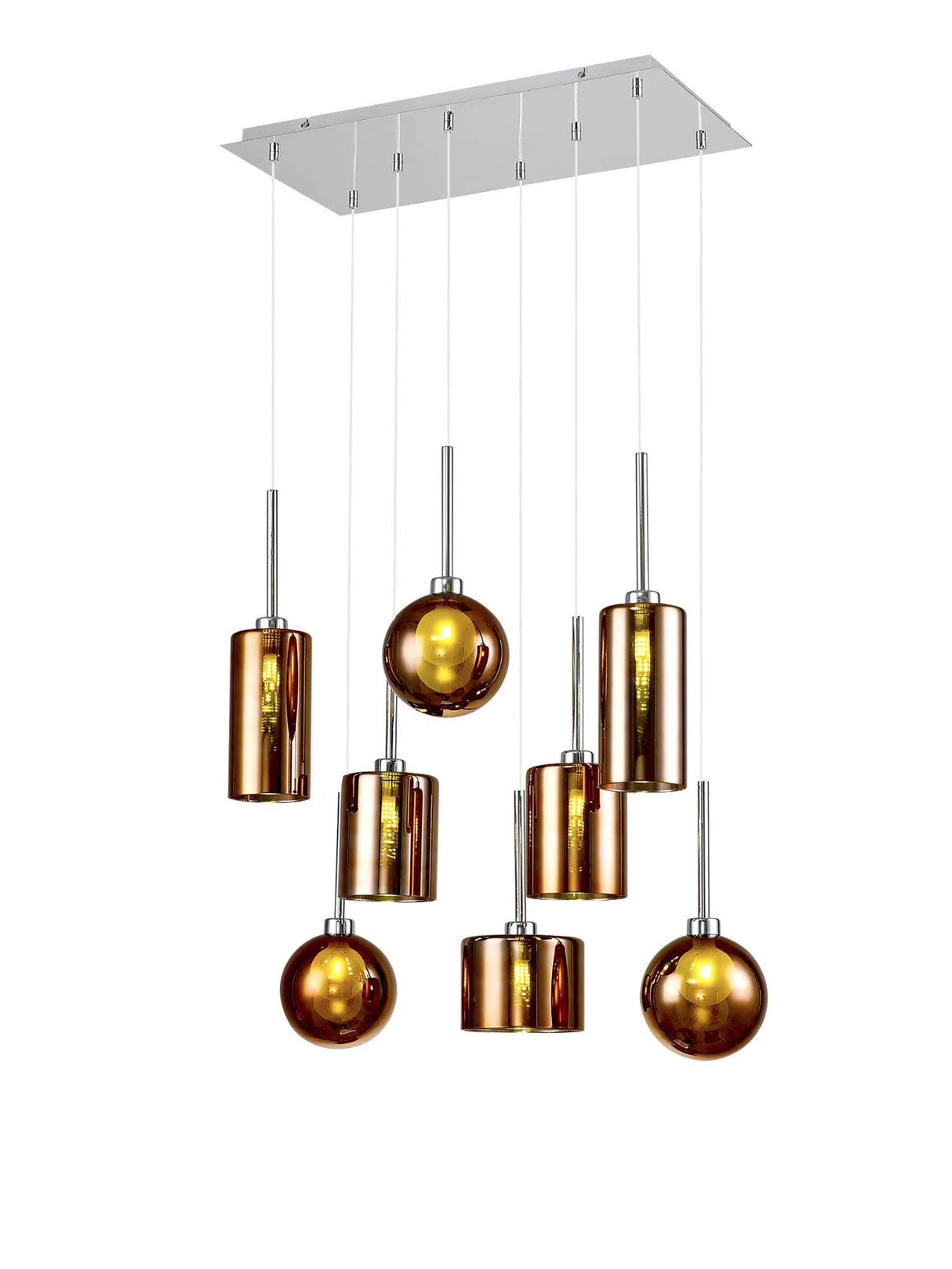 Lathen Rectangle Multiple Pendant 2m, 8 x G9, Polished Chrome/Copper/Frosted Type A,B,C,G Shade