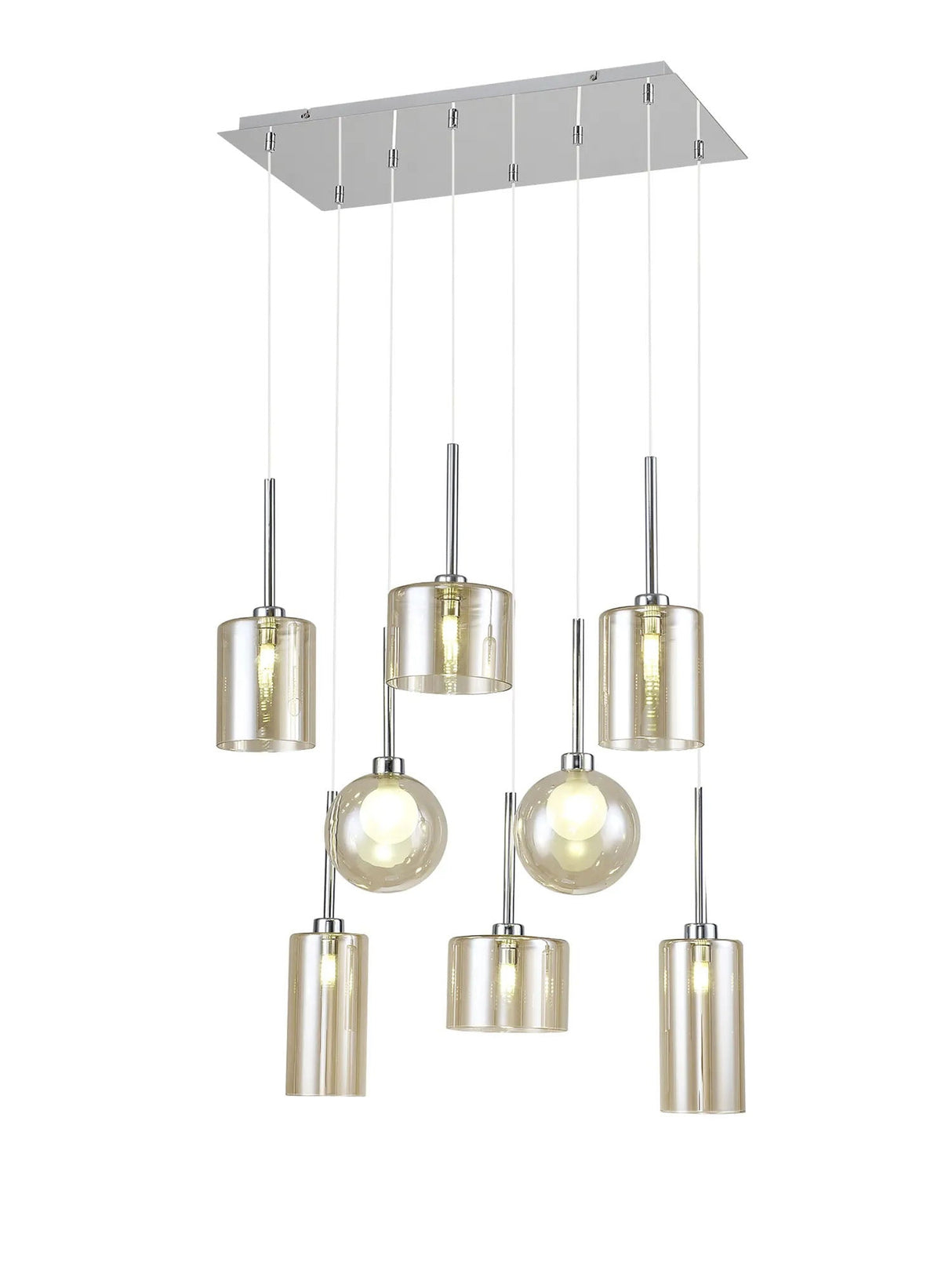 Lathen Rectangle Multiple Pendant 2m, 8 x G9, Polished Chrome/Cognac/Frosted Type A,B,C,G Shade