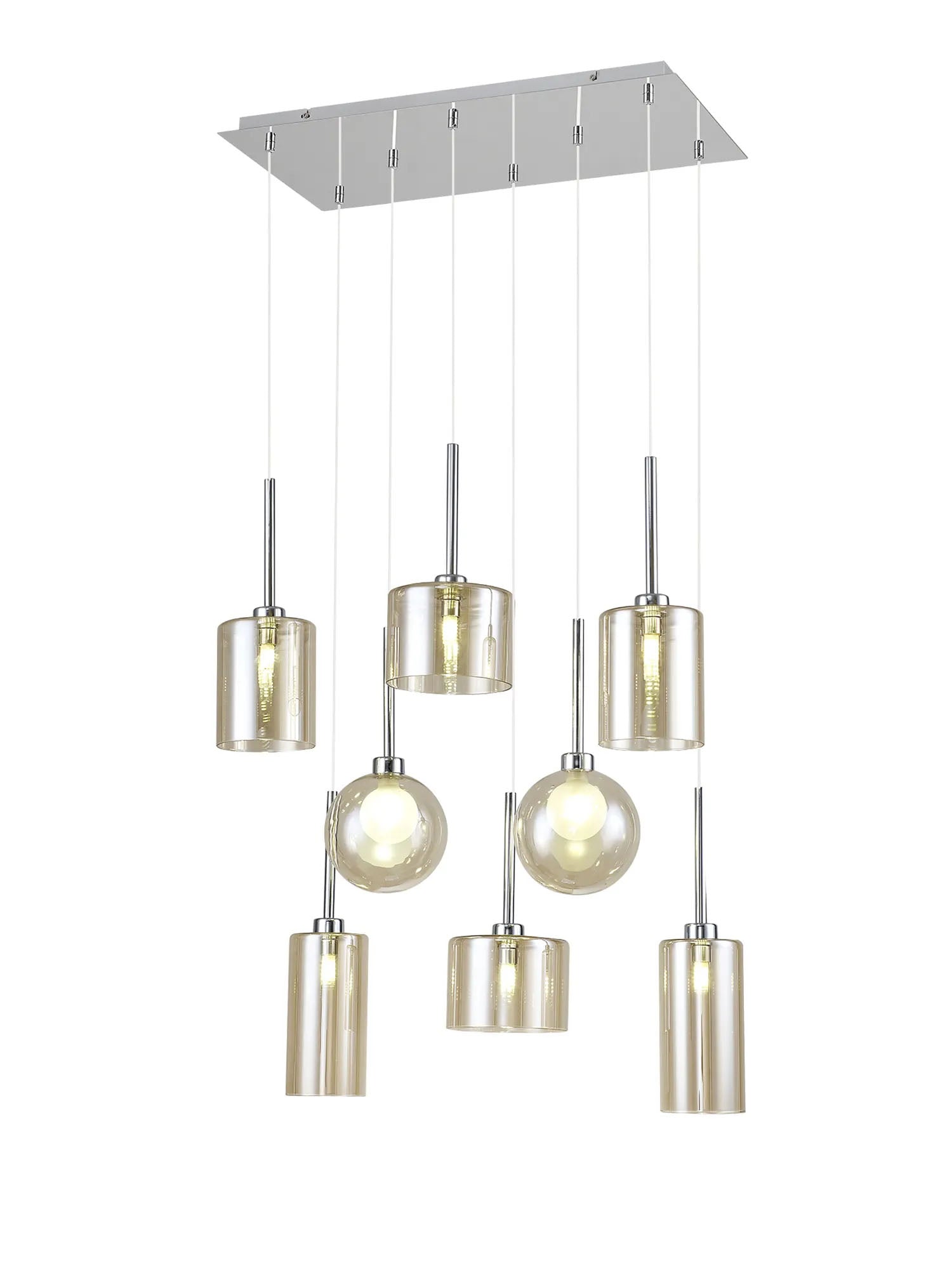 Lathen Rectangle Multiple Pendant 2m, 8 x G9, Polished Chrome/Cognac/Frosted Type A,B,C,G Shade