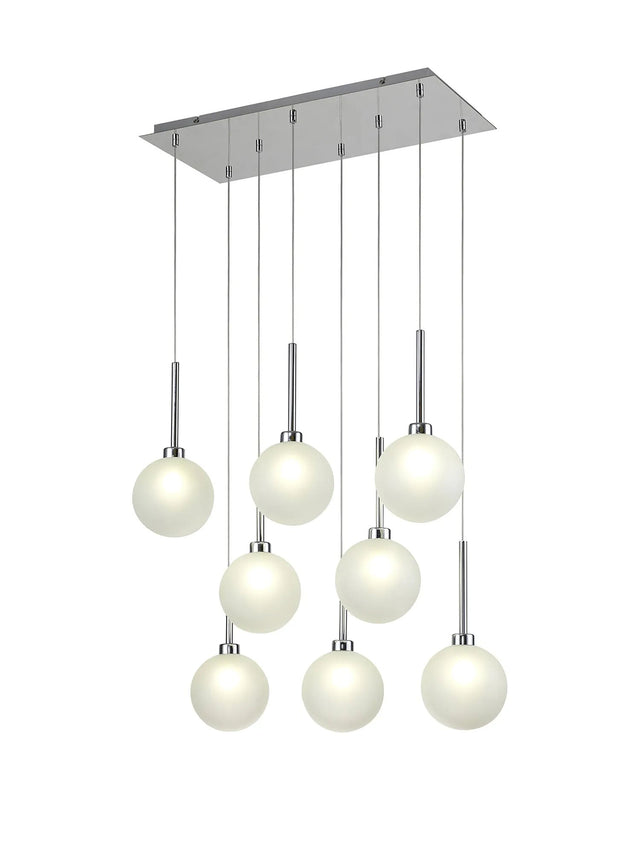 Lathen Rectangle Multiple Pendant 2m, 8 x G9, Polished Chrome/Frosted Type G Shade