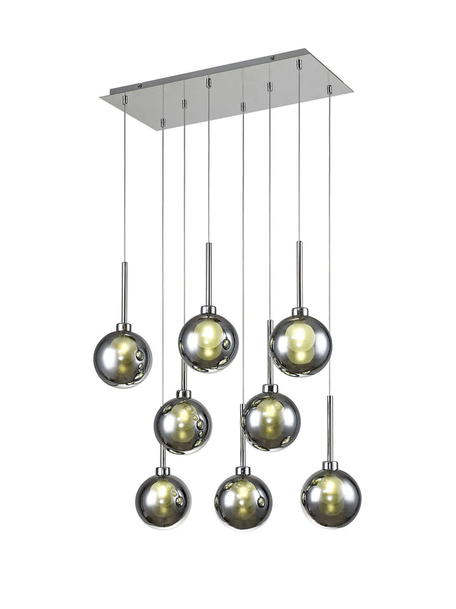 Lathen Rectangle Multiple Pendant 2m, 8 x G9, Polished Chrome/Chrome/Frosted Type G Shade