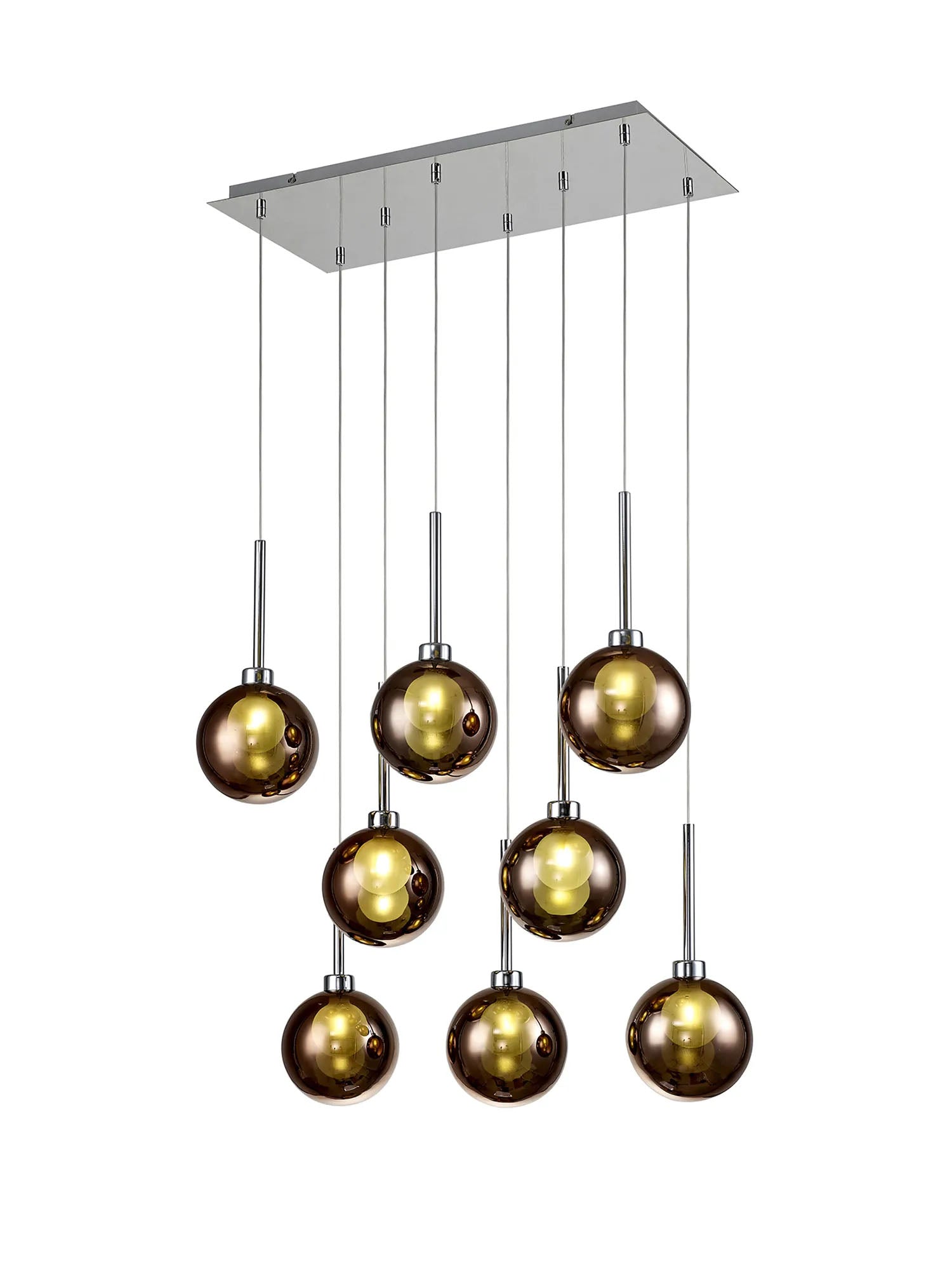 Lathen Rectangle Multiple Pendant 2m, 8 x G9, Polished Chrome/Copper/Frosted Type G Shade