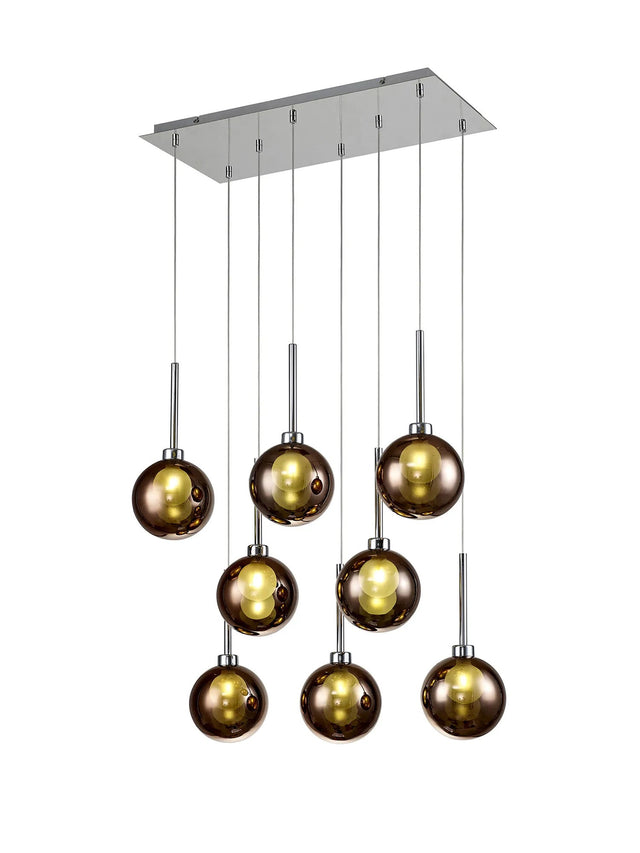 Lathen Rectangle Multiple Pendant 2m, 8 x G9, Polished Chrome/Copper/Frosted Type G Shade