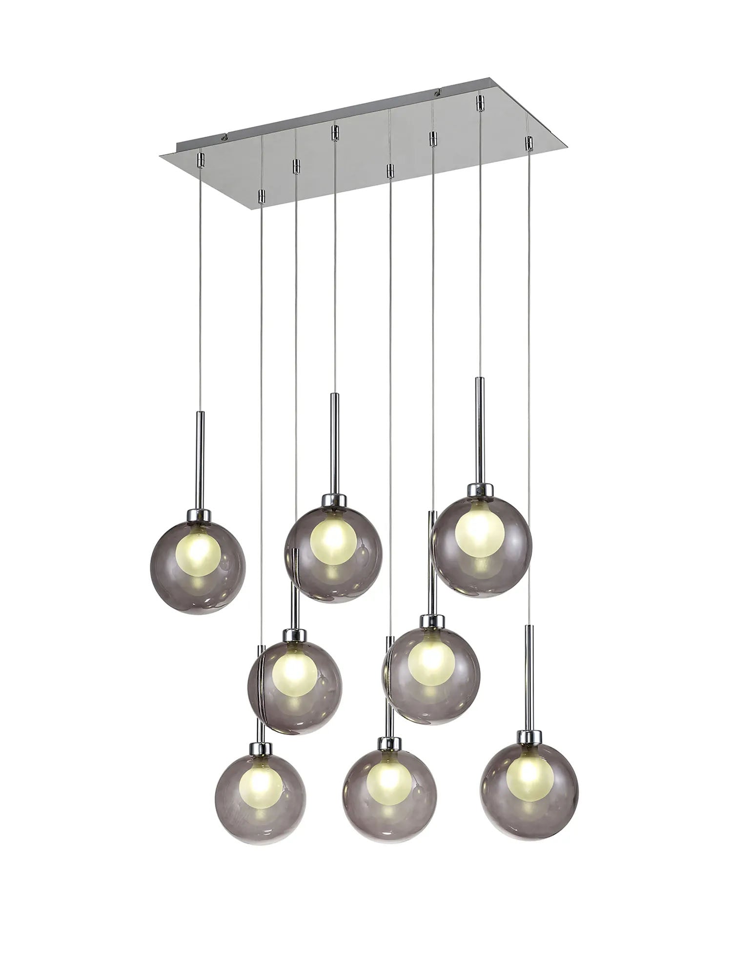 Lathen Rectangle Multiple Pendant 2m, 8 x G9, Polished Chrome/Smoked/Frosted Type G Shade