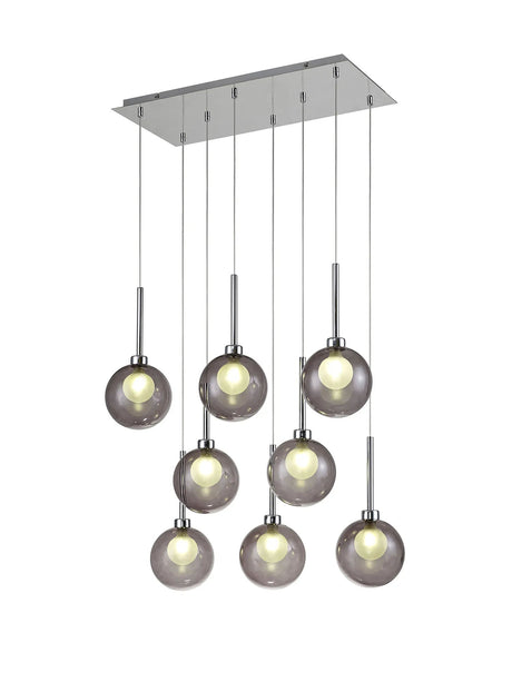 Lathen Rectangle Multiple Pendant 2m, 8 x G9, Polished Chrome/Smoked/Frosted Type G Shade