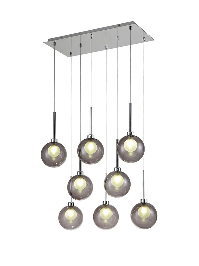 Lathen Rectangle Multiple Pendant 2m, 8 x G9, Polished Chrome/Smoked/Frosted Type G Shade