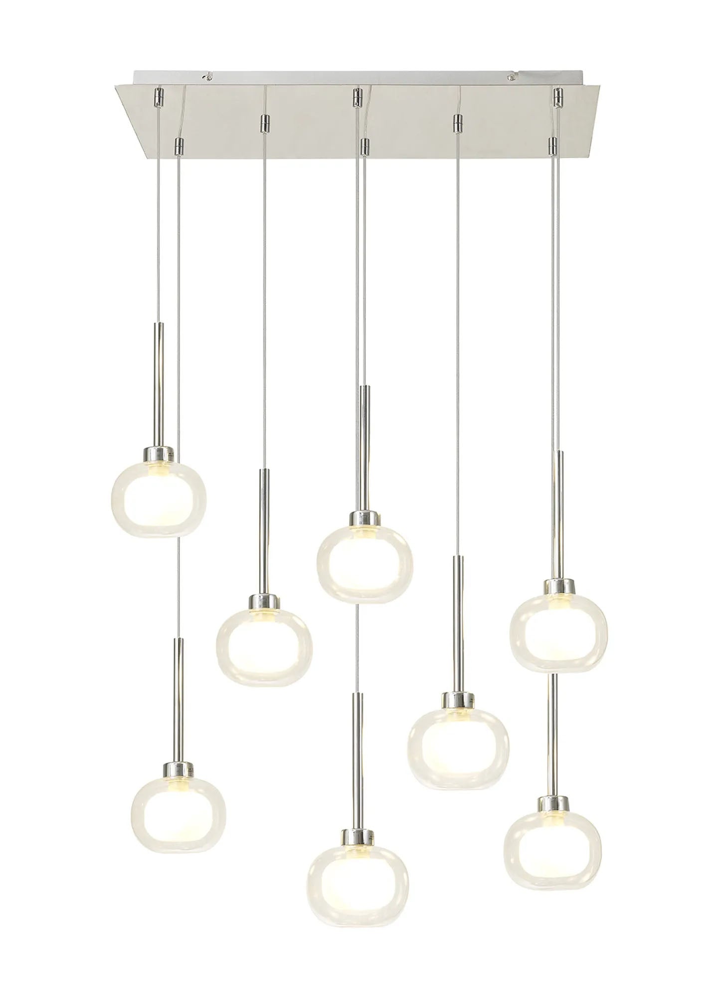 Lathen Rectangle Multiple Pendant 2m, 8 x G9, Polished Chrome/Frosted/Clear Type M Shade