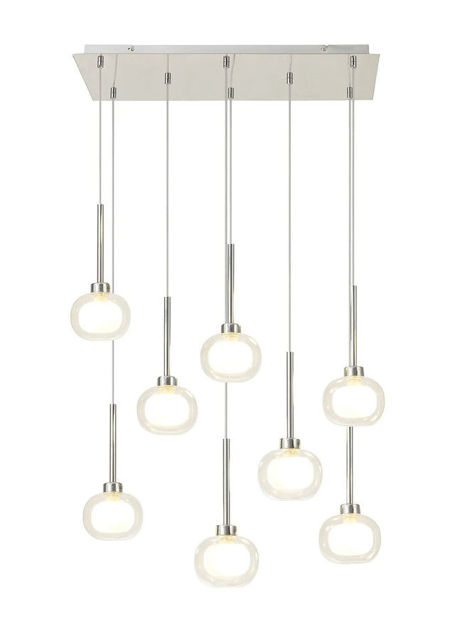 Lathen Rectangle Multiple Pendant 2m, 8 x G9, Polished Chrome/Frosted/Clear Type M Shade