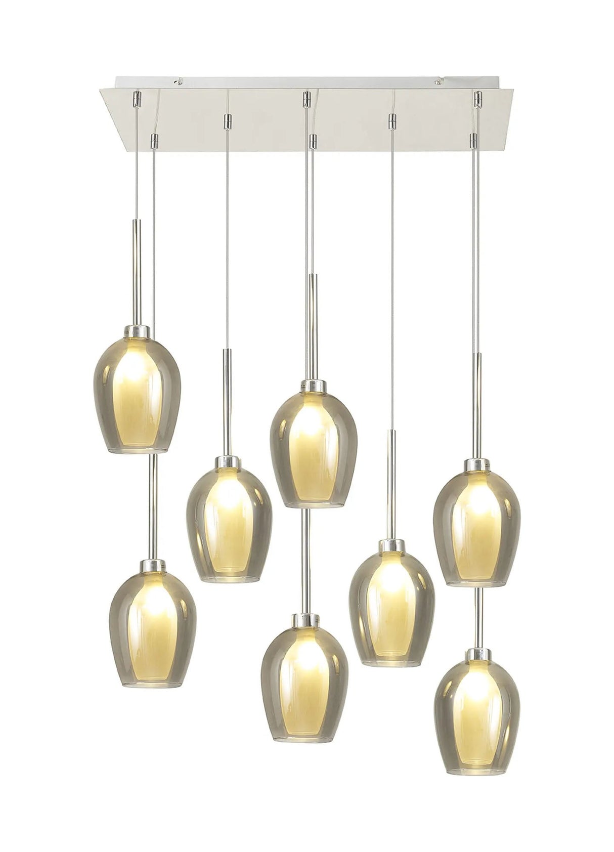 Lathen Rectangle Multiple Pendant 2m, 8 x G9, Polished Chrome/Smoke/Frosted Type D Shade