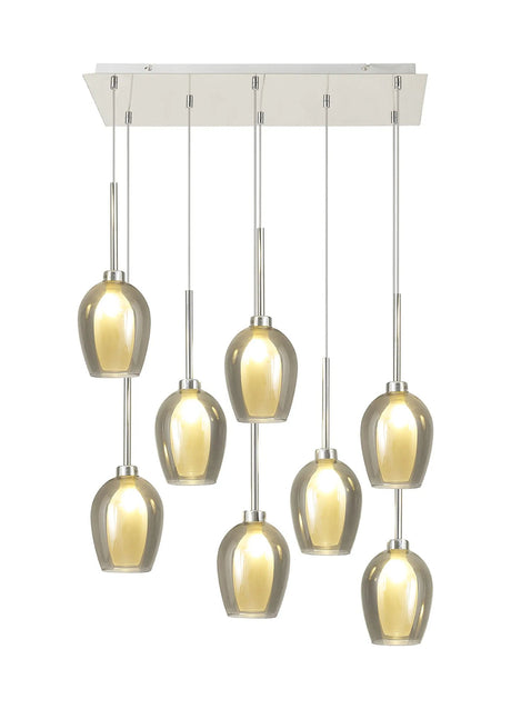 Lathen Rectangle Multiple Pendant 2m, 8 x G9, Polished Chrome/Smoke/Frosted Type D Shade