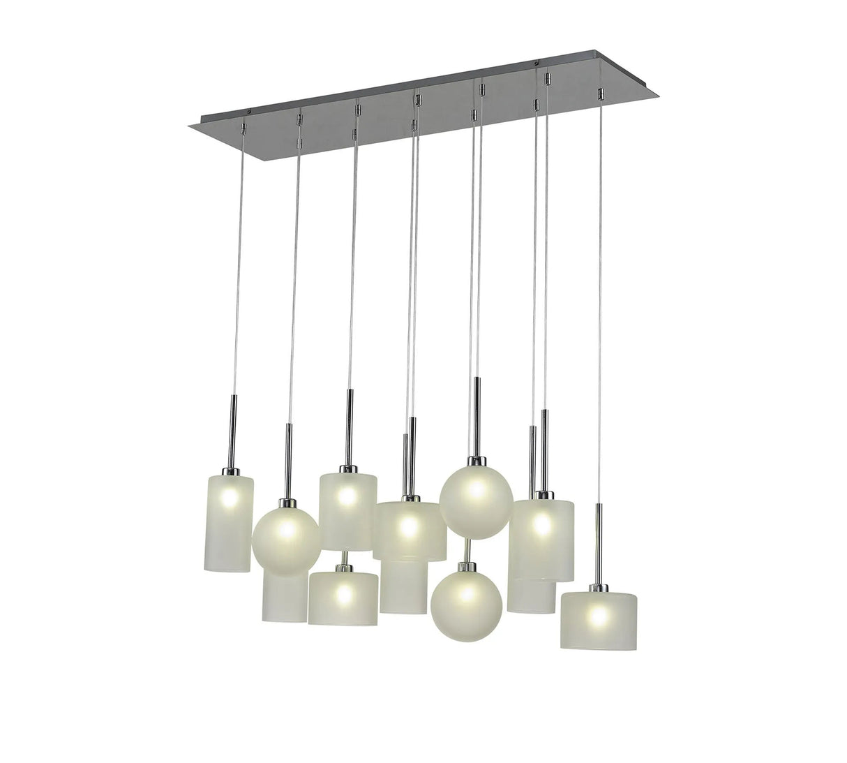 Lathen Linear Pendant 2m, 12 x G9, Polished Chrome/Frosted/Frosted Type A,B,C,G Shade
