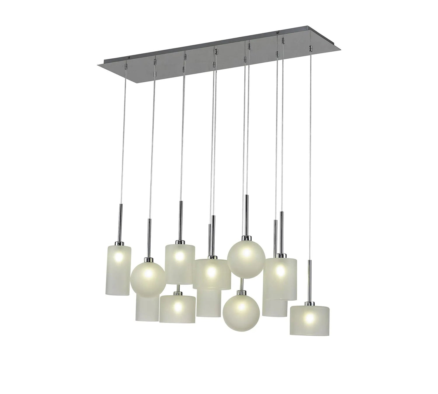 Lathen Linear Pendant 2m, 12 x G9, Polished Chrome/Frosted/Frosted Type A,B,C,G Shade