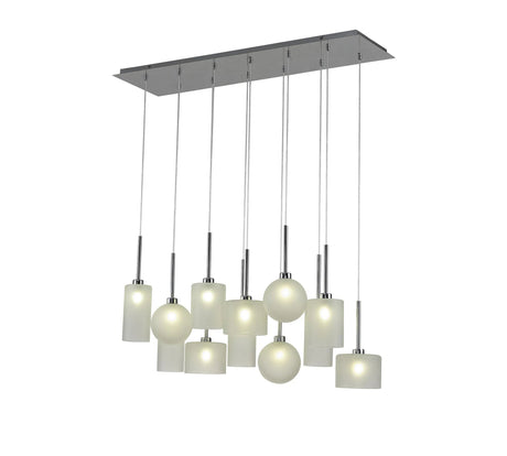 Lathen Linear Pendant 2m, 12 x G9, Polished Chrome/Frosted/Frosted Type A,B,C,G Shade