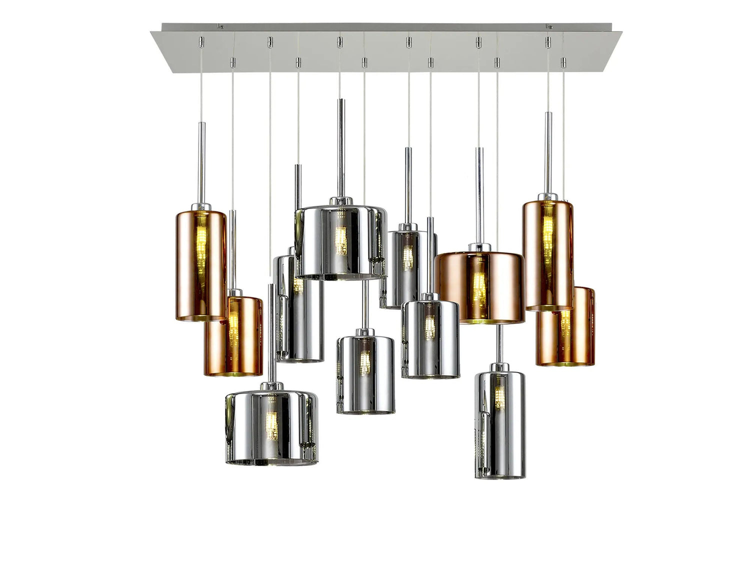 Lathen Linear Pendant 2m, 12 x G9, Polished Chrome/Chrome/Copper Type A,B,C Shade