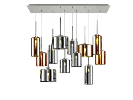 Lathen Linear Pendant 2m, 12 x G9, Polished Chrome/Chrome/Copper Type A,B,C Shade