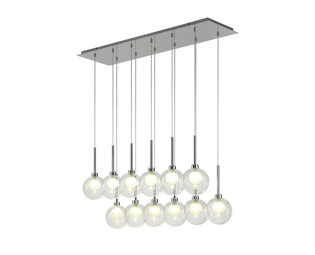 Lathen Linear Pendant 2m, 12 x G9, Polished Chrome/Clear/Frosted Type G Shade