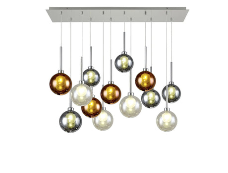 Lathen Linear Pendant 2m, 12 x G9, Polished Chrome/Chrome/Frosted/Copper/Cognac Type G Shade