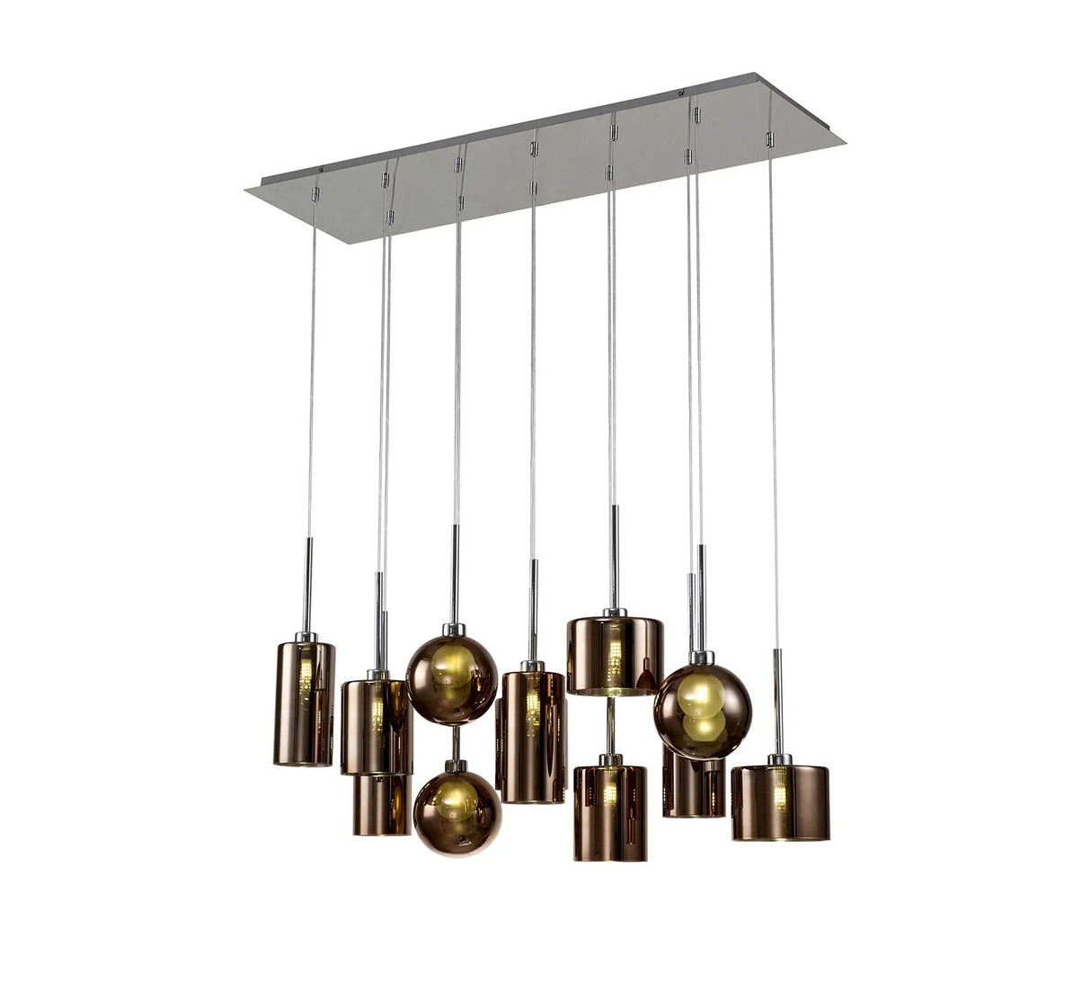 Lathen Linear Pendant 2m, 12 x G9, Polished Chrome/Copper/Frosted Type A,B,C,G Shade