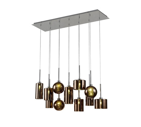 Lathen Linear Pendant 2m, 12 x G9, Polished Chrome/Copper/Frosted Type A,B,C,G Shade