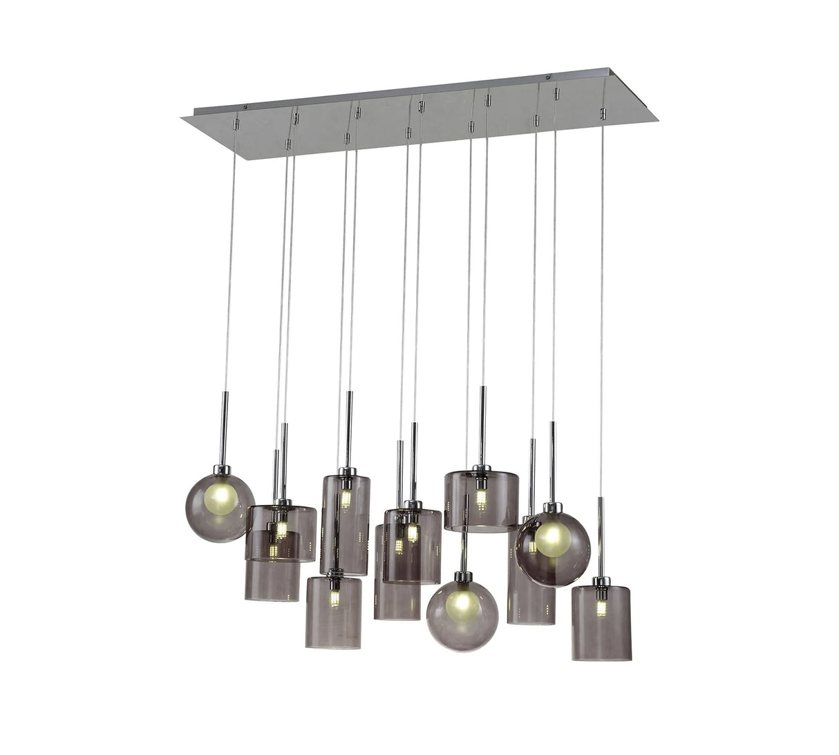 Lathen Linear Pendant 2m, 12 x G9, Polished Chrome/Smoked/Frosted Type A,B,C,G Shade