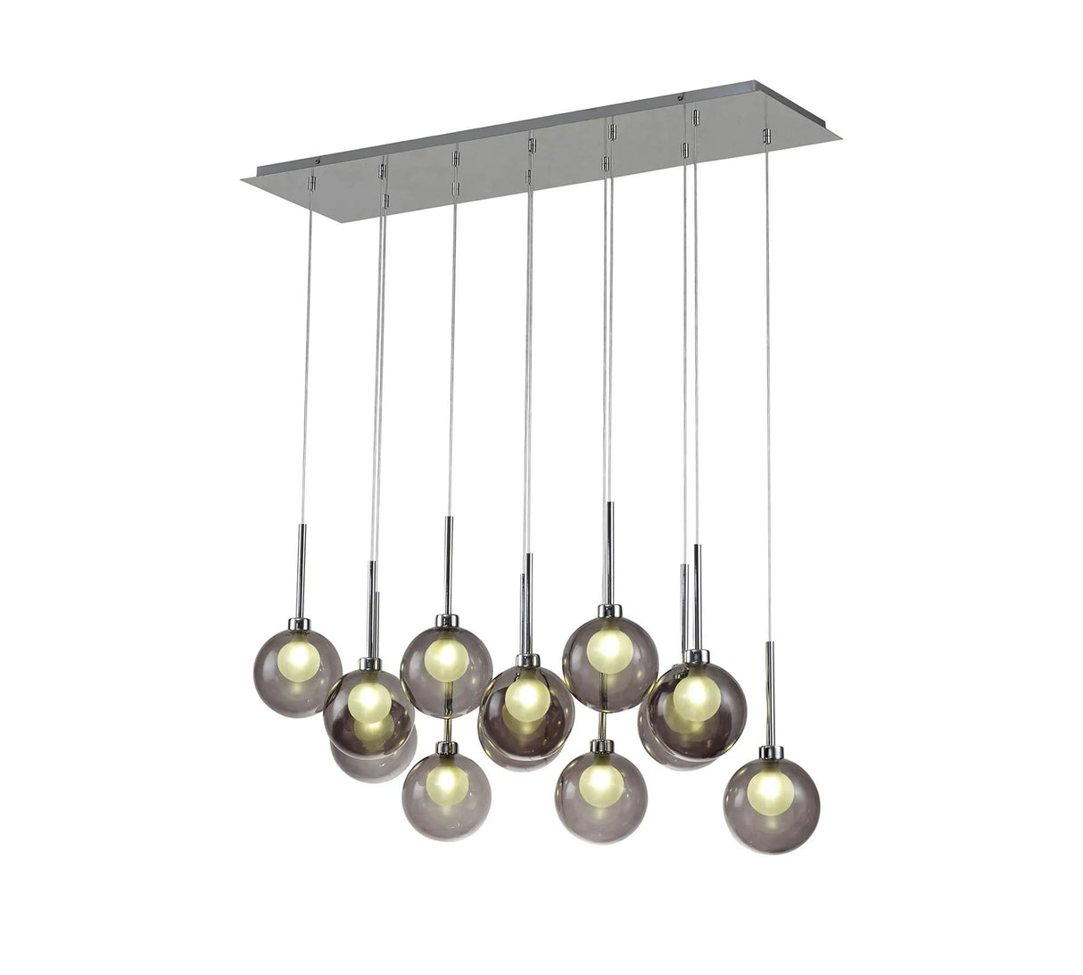 Lathen Linear Pendant 2m, 12 x G9, Polished Chrome/Smoked/Frosted Type G Shade