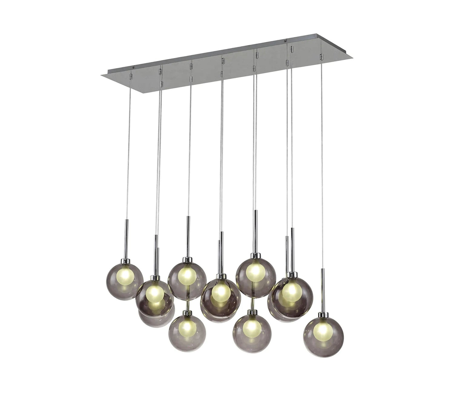 Lathen Linear Pendant 2m, 12 x G9, Polished Chrome/Smoked/Frosted Type G Shade