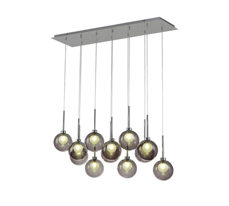 Lathen Linear Pendant 2m, 12 x G9, Polished Chrome/Smoked/Frosted Type G Shade