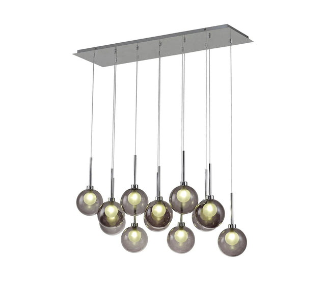 Lathen Linear Pendant 2m, 12 x G9, Polished Chrome/Smoked/Frosted Type G Shade