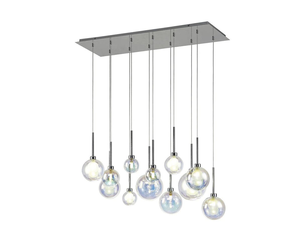 Lathen Linear Pendant 2m, 12 x G9, Polished Chrome/Iridescent/Frosted Type G Shade