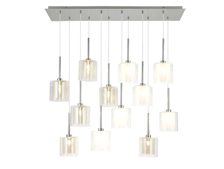 Lathen Linear Pendant 2m, 12 x G9, Polished Chrome/Frosted/Clear/Cognac Type H Shade