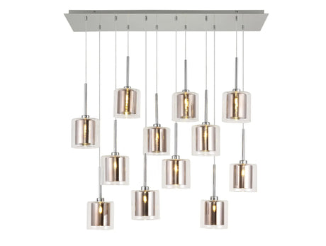 Lathen Linear Pendant 2m, 12 x G9, Polished Chrome/Copper/Clear Type H Shade