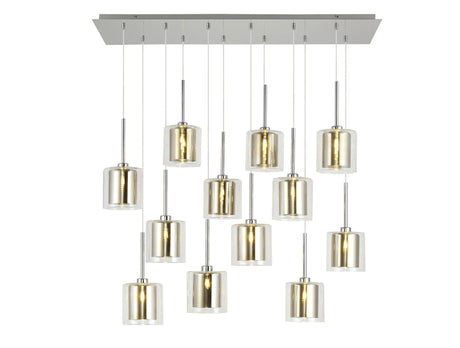 Lathen Linear Pendant 2m, 12 x G9, Polished Chrome/Gold/Clear Type H Shade
